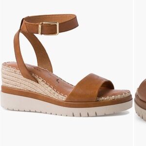 TAMARIS Fontane platform wedge leather sandals size 38 brown cognac